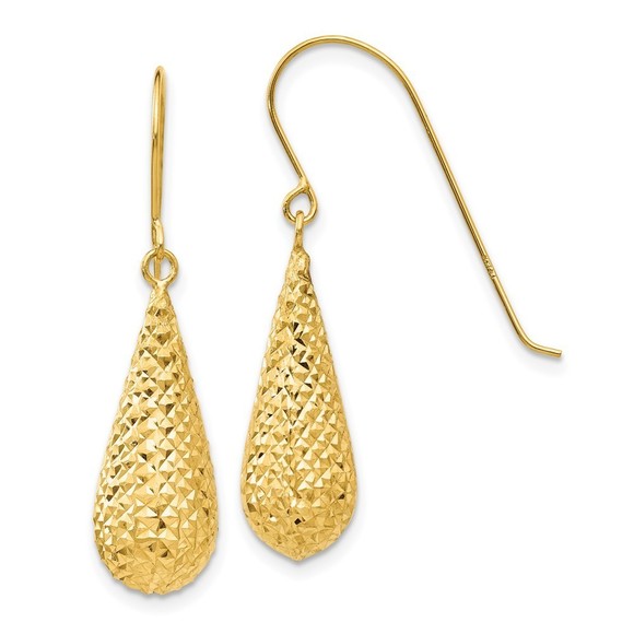14K Diamond Cut Puff Tear Drop Dangle Earrings,All Products : American Fashion Style Bags On Sale